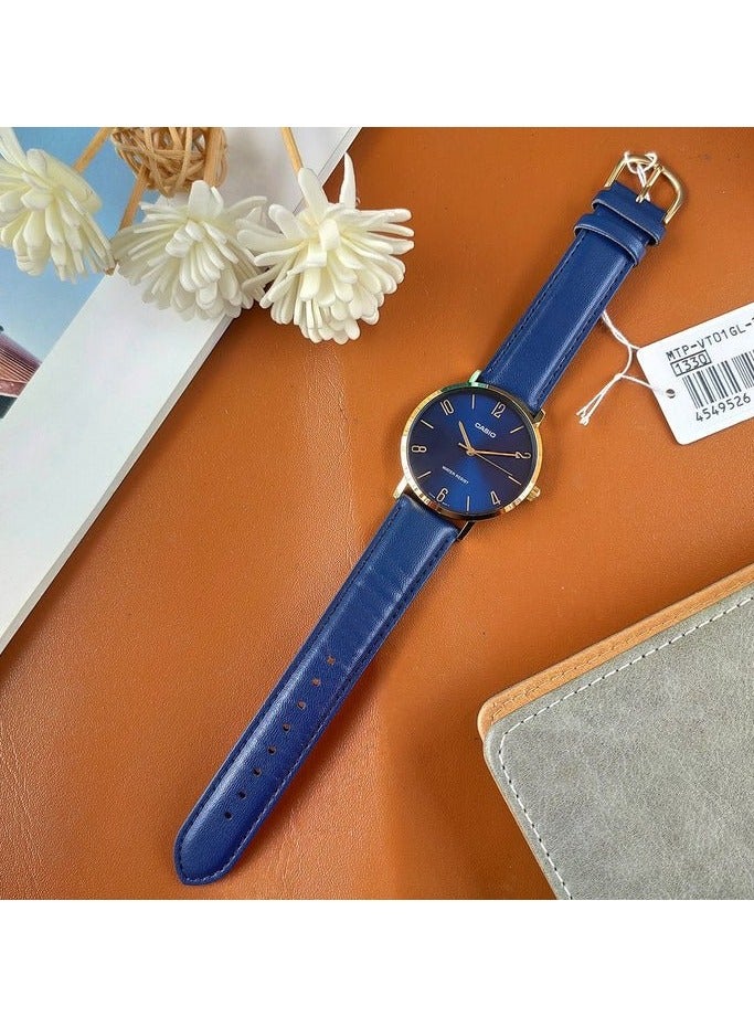 كاسيو ساعة انالوج للنساء من كاسيو LTP-VT01GL-2BUDF - سوار جلد، ازرق وذهبي - ازرق - Image 4