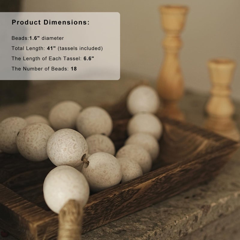 Large Wooden Bead Garland 4*98cm Natural Wood Material - Durable Jute Cord Rustic Wooden Beads for Boho Farmhouse Home Decor - Image 2