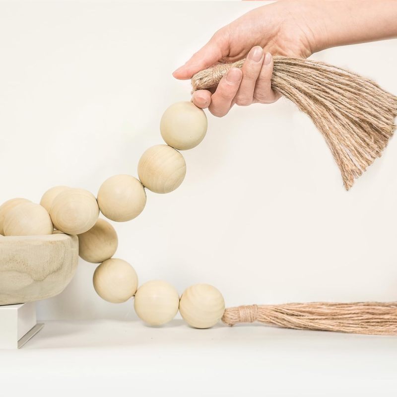 Large Wooden Bead Garland 4*98cm Natural Wood Material - Durable Jute Cord Rustic Wooden Beads for Boho Farmhouse Home Decor - Image 1