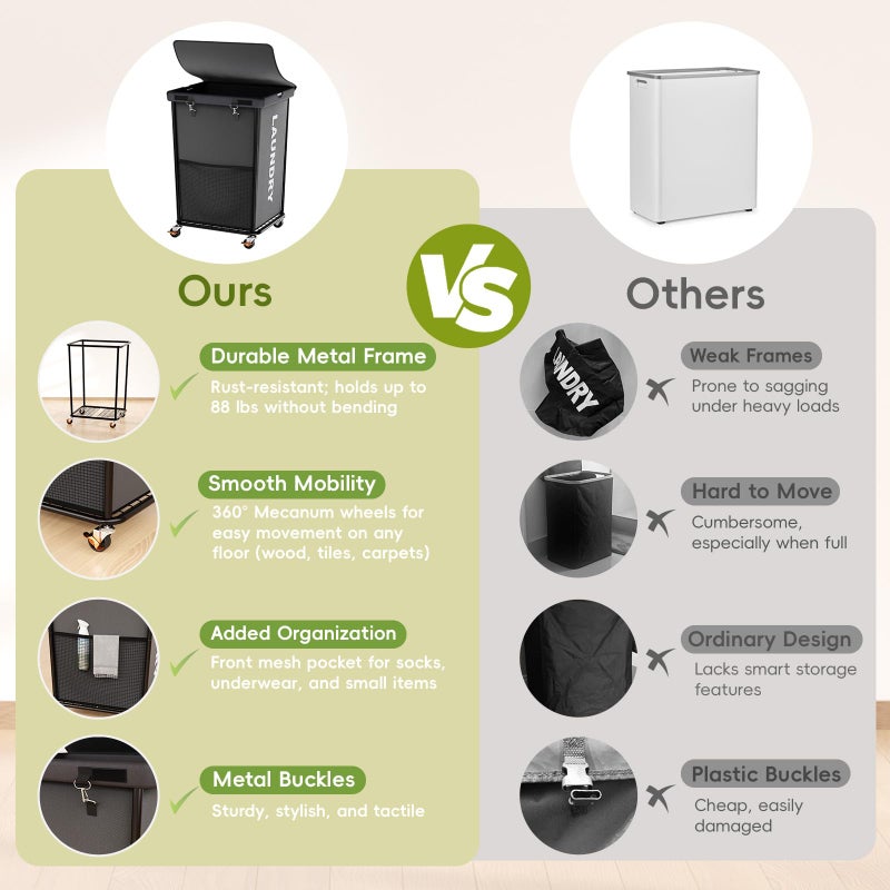 Olldide 150L Laundry Basket with Wheels, Rolling Laundry Hamper with Cloth Cover, Laundry Cart with Metal Frame & Removable Bag, Large Dirty Clothes Hampers for Bedroom Aesthetic, Laundry Room Bathroom, Grey - Image 3