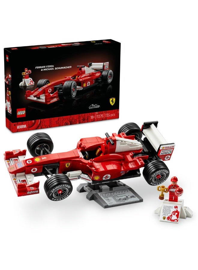 ليغو أيكونز Ferrari F2004 وMichael Schumacher، نموذج سيارة سباق للبالغين (٧٣٥ قطعة) 11375 - Image 1