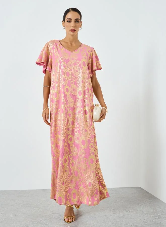 Take Two Pink Women Graphic Printed Short Sleeve Jalabiya for Women | Best Price UAE