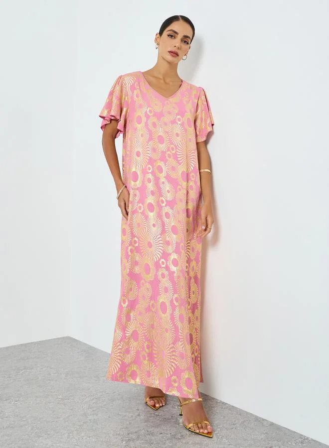 تايك تو جلابية بطبعة جرافيك وأكمام قصيرة