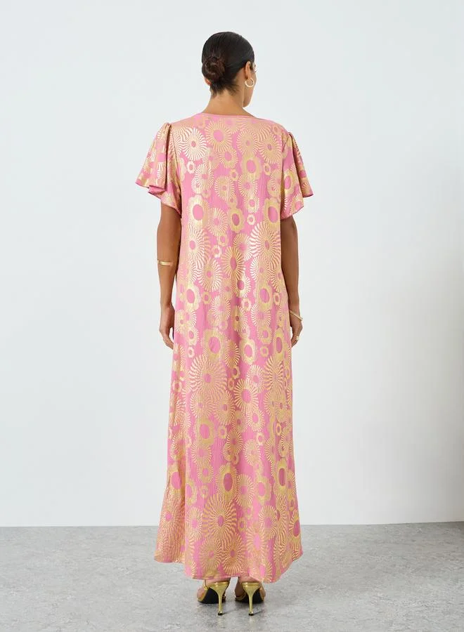 Take Two Pink Women Graphic Printed Short Sleeve Jalabiya for Women | Best Price UAE