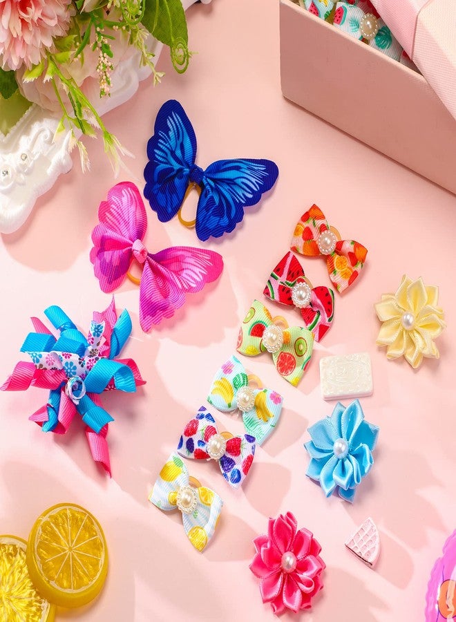 MTLEE 50 Pcs Small Dog Hair Bows with Rubber Bands Mixed Rhinestones and Pearls Styles Bow Dog Accessories Summer Spring Flower Yorkie Puppy Cat Butterfly Topknot Cute Pet Grooming Products - Image 2
