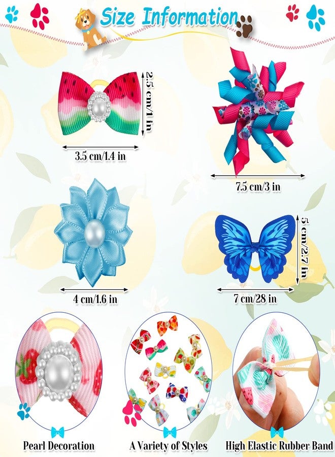 MTLEE 50 Pcs Small Dog Hair Bows with Rubber Bands Mixed Rhinestones and Pearls Styles Bow Dog Accessories Summer Spring Flower Yorkie Puppy Cat Butterfly Topknot Cute Pet Grooming Products - Image 3