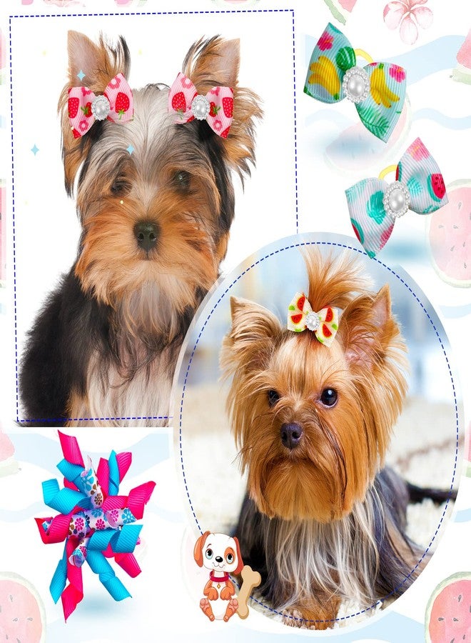 MTLEE 50 Pcs Small Dog Hair Bows with Rubber Bands Mixed Rhinestones and Pearls Styles Bow Dog Accessories Summer Spring Flower Yorkie Puppy Cat Butterfly Topknot Cute Pet Grooming Products - Image 5