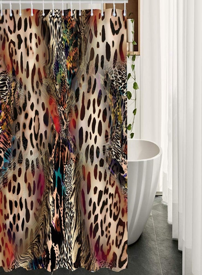 AOYEGO Leopard Print Shower Curtain with Hooks African Animal Cheetah Wildlife Spotted Fabric Shower Curtain Decorative 60x72 Inch Polyester for Bathrooms Bathtubs Farmhouse - Image 2