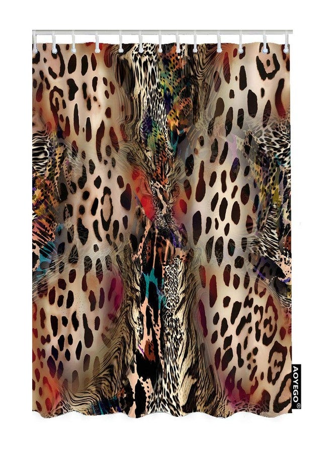 AOYEGO Leopard Print Shower Curtain with Hooks African Animal Cheetah Wildlife Spotted Fabric Shower Curtain Decorative 60x72 Inch Polyester for Bathrooms Bathtubs Farmhouse - Image 1