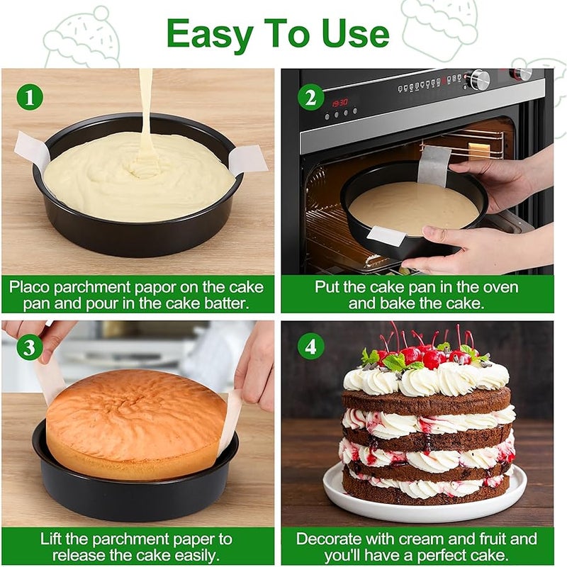Xtujcya 8 Inch Cake Pan, Premium Round Cake Pans Set of 3, Durable Circle Cake Pan with 100 Pieces Parchment Paper, Non-Toxic  Healthy Deep Cake Baking Pans Tins for Birthday , Dishwasher Safe - Image 5