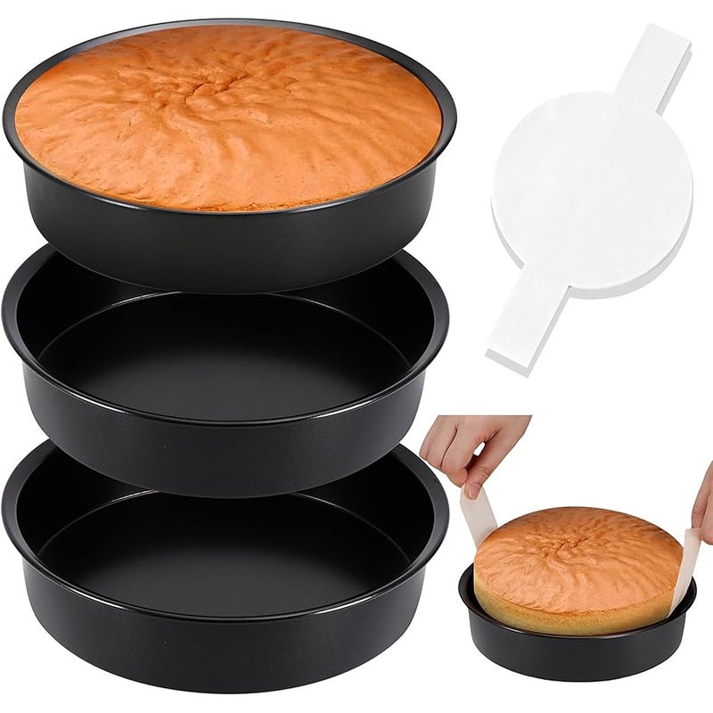 Xtujcya 8 Inch Cake Pan, Premium Round Cake Pans Set of 3, Durable Circle Cake Pan with 100 Pieces Parchment Paper, Non-Toxic  Healthy Deep Cake Baking Pans Tins for Birthday , Dishwasher Safe - Image 1