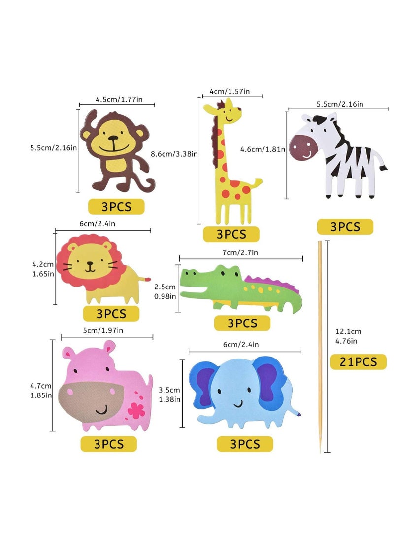 KASTWAVE Zoo Animal Cupcake Topper, DELFINO Animal Cupcake Toppers, Cute Zoo Animal Cupcake Toppers Picks with 7 Different for Kid Boys Girls Birthday Party Decoration Congrats Graduation, 42 PCS - Image 3