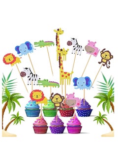 KASTWAVE Zoo Animal Cupcake Topper, DELFINO Animal Cupcake Toppers, Cute Zoo Animal Cupcake Toppers Picks with 7 Different for Kid Boys Girls Birthday Party Decoration Congrats Graduation, 42 PCS  - Image 1