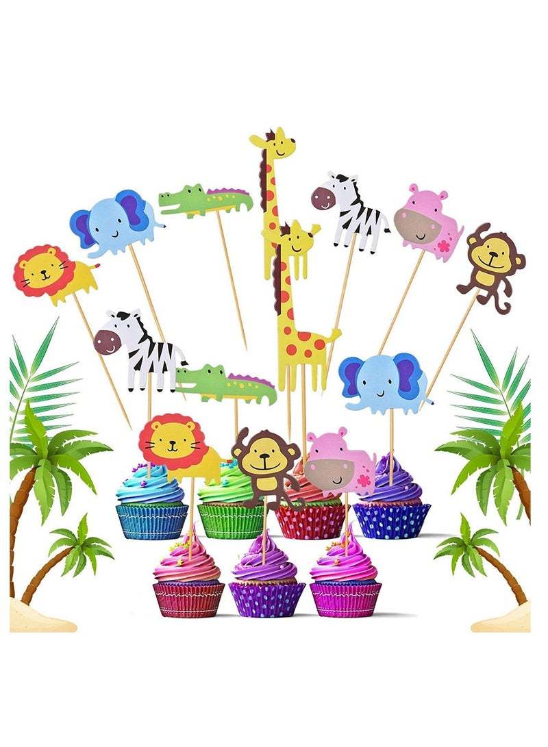 KASTWAVE Zoo Animal Cupcake Topper, DELFINO Animal Cupcake Toppers, Cute Zoo Animal Cupcake Toppers Picks with 7 Different for Kid Boys Girls Birthday Party Decoration Congrats Graduation, 42 PCS - Image 1