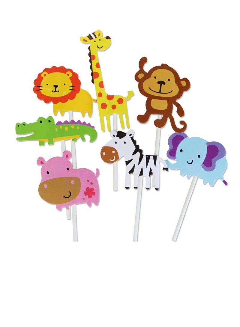 KASTWAVE Zoo Animal Cupcake Topper, DELFINO Animal Cupcake Toppers, Cute Zoo Animal Cupcake Toppers Picks with 7 Different for Kid Boys Girls Birthday Party Decoration Congrats Graduation, 42 PCS - Image 2