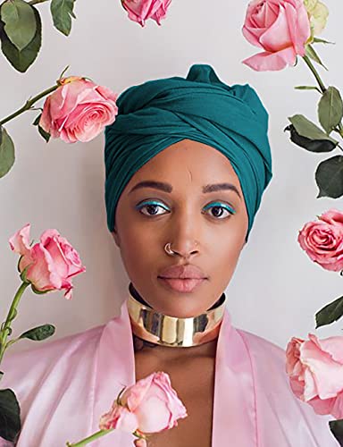 Harewom Hair Wraps for Women Turban Fashion Long Vintage African Hair Headband for Braids Locs Work Cooking Dark Cyan - Image 5