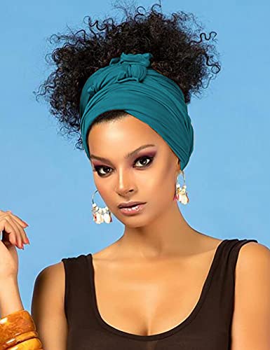 Harewom Hair Wraps for Women Turban Fashion Long Vintage African Hair Headband for Braids Locs Work Cooking Dark Cyan - Image 4