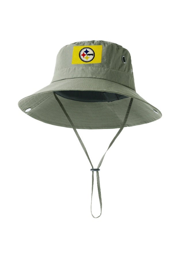 Pittsburgh Steelers Olive Green Wide-Brim Bucket Hat with Adjustable Chin Strap