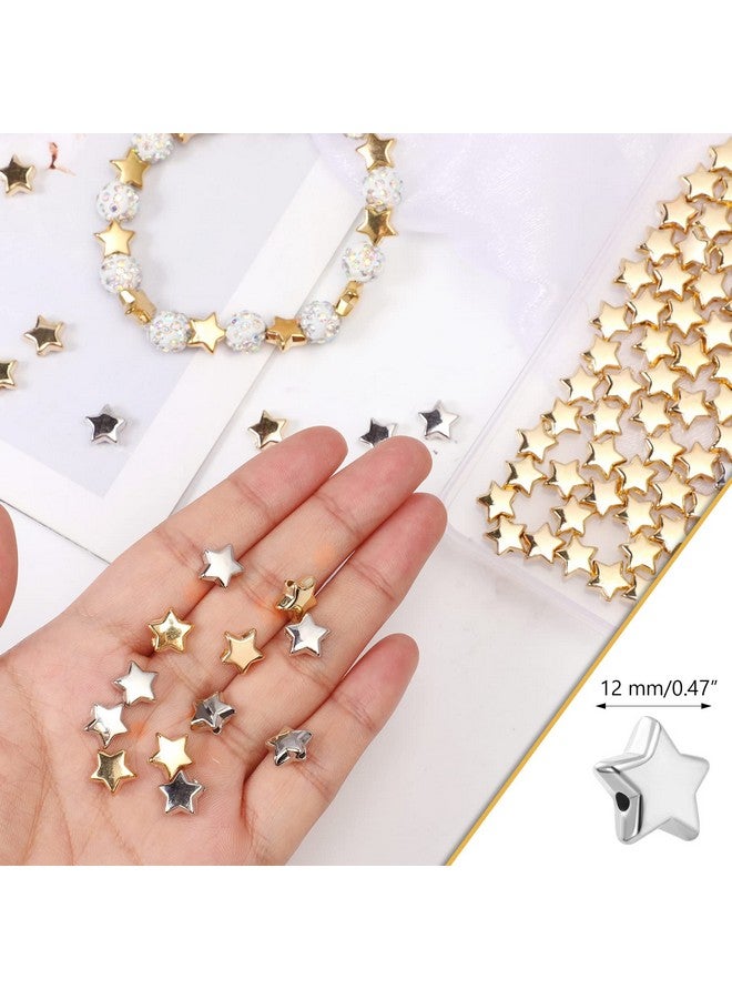 سوريو 400 قطعة من خرز فاصل النجوم 12 مم خرز نجمي ساحر على شكل نجمة خرز كبير الحجم فضفاض للمجوهرات والأساور والحرف اليدوية (ذهبي وفضي) - Image 4