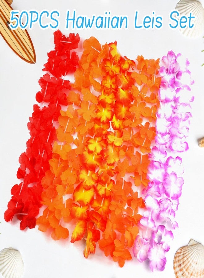 grestar 50 PCS Hawaiian Leis Bulk Colorful Tropical Flower Necklace for Luau Party Decorations, Summer Beach Party Favors, Hawaii Theme Birthday Decor, Pool Party Supplies, Hawaiian Garland, Silk Flower Lei - Image 3