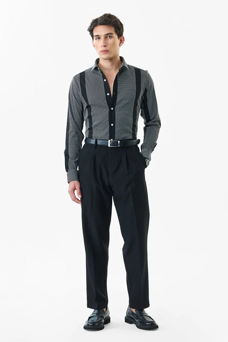 SNITCH Black Striped Long Sleeve Slim Fit Luxe Shirt
