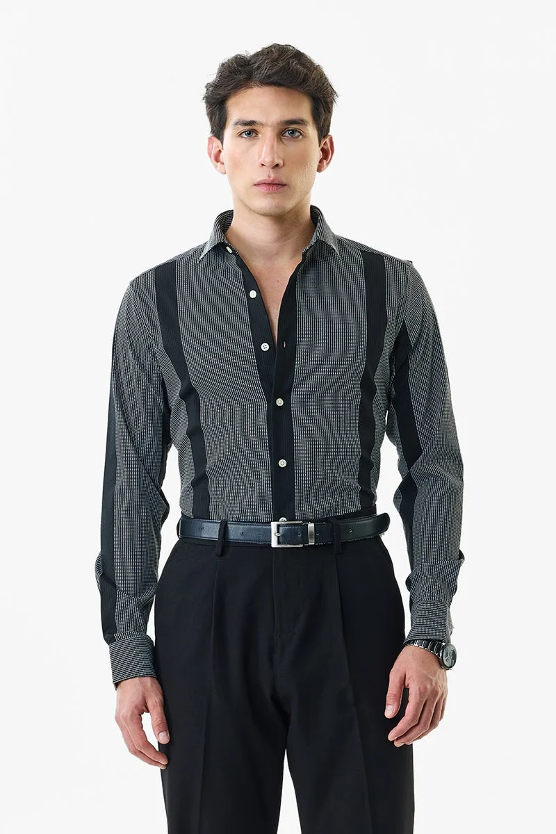 SNITCH Black Striped Long Sleeve Slim Fit Luxe Shirt