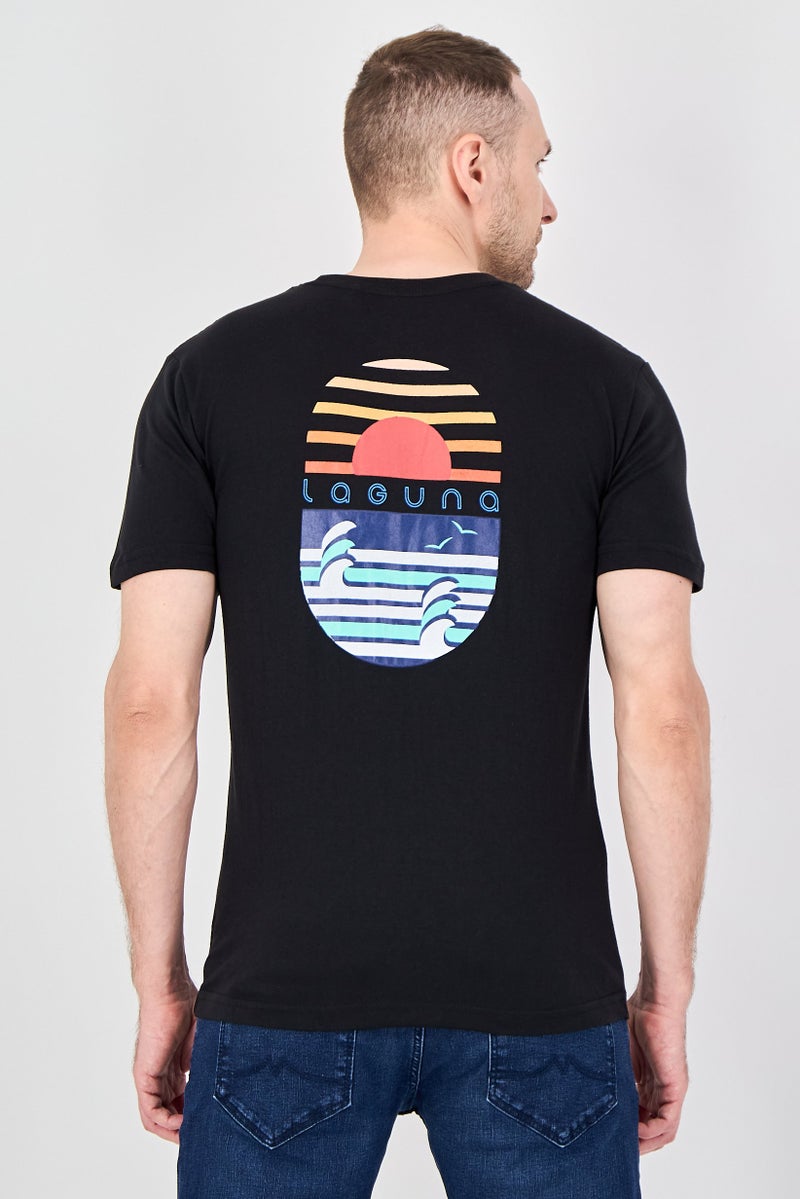 Laguna Men Crew Neck Short Sleeve Graphic Print T-Shirt, Black - Image 3