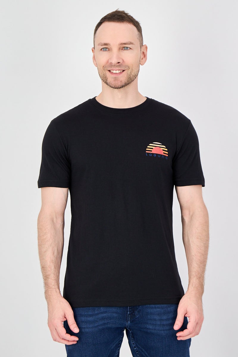 Laguna Men Crew Neck Short Sleeve Graphic Print T-Shirt, Black - Image 1