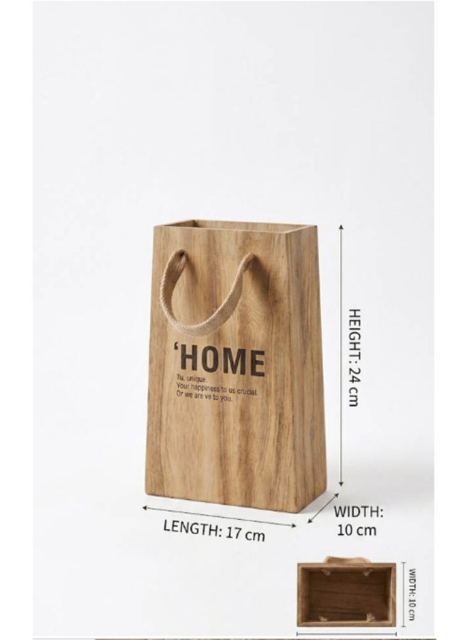 HOME TASTE 𝑯𝑶𝑴𝑬 𝑻𝑨𝑺𝑻𝑬 Wooden Decorative Storage Bag with Rope Handles, Rustic Farmhouse Wooden Organizer Basket, Multipurpose Tabletop Storage Box for Living Room, Bedroom, Entryway, Office, Home Decor & Gift - Image 2