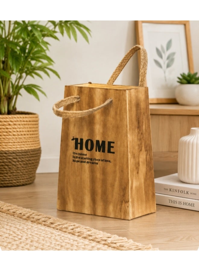 HOME TASTE 𝑯𝑶𝑴𝑬 𝑻𝑨𝑺𝑻𝑬 Wooden Decorative Storage Bag with Rope Handles, Rustic Farmhouse Wooden Organizer Basket, Multipurpose Tabletop Storage Box for Living Room, Bedroom, Entryway, Office, Home Decor & Gift - Image 3