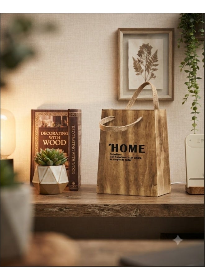 HOME TASTE 𝑯𝑶𝑴𝑬 𝑻𝑨𝑺𝑻𝑬 Wooden Decorative Storage Bag with Rope Handles, Rustic Farmhouse Wooden Organizer Basket, Multipurpose Tabletop Storage Box for Living Room, Bedroom, Entryway, Office, Home Decor & Gift - Image 1