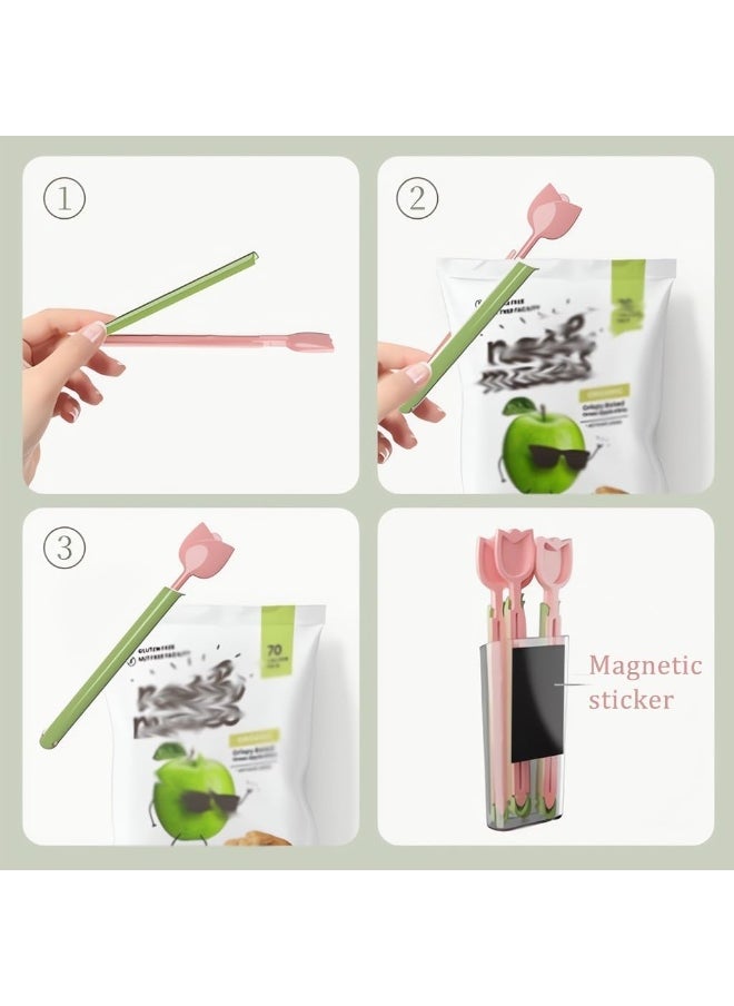 Peachjoy Magnetic Refrigerator Sealing Clips - Cute Tulip Food Bag Clips with Magnet Storage Box, Funny Chip Clips for Food Freshness, Kitchen Accessories for Refrigerator & Food Storage(10 Pcs)  - Image 4