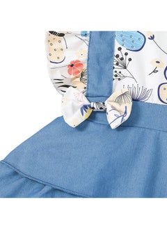 Hopscotch Hopscotch Girls Graphic Cotton Butterfly Sleeves Fit Flare Plain Casual Dresses in Blue Color for Ages 3-6 Months (GOO-4681163)  - Image 4