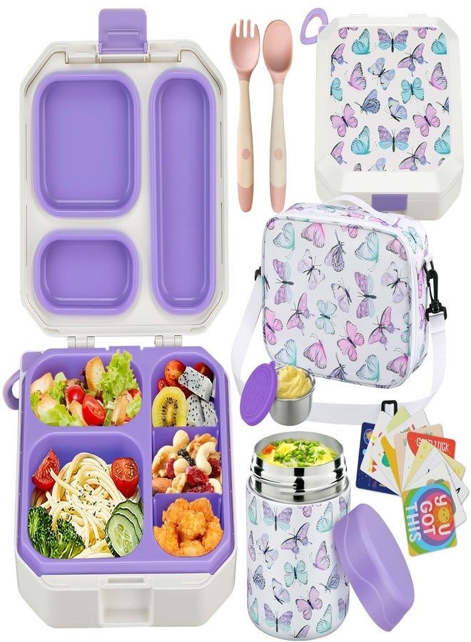 wiwens Bento Lunch Box for Kids with 12oz Soup Thermo Leak-Proof Lunch Food Container with 5 Compartment Thermo Hot Food Jar and Insulated Lunch Bag for Kid Toddler Girls Boys to School - Image 1