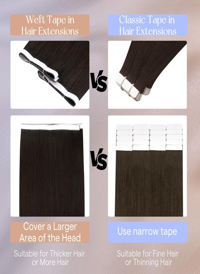 فل شاين وصلات شعر Full Shine Genius Weft Tape in Hair، شعر بشري، لون بني داكن، وصلات رفيعة للغاية وغير مرئية، 50 غرام، 20 قطعة، 20 بوصة، مظهر طبيعي لكثافة وطول طبيعيين - Image 4