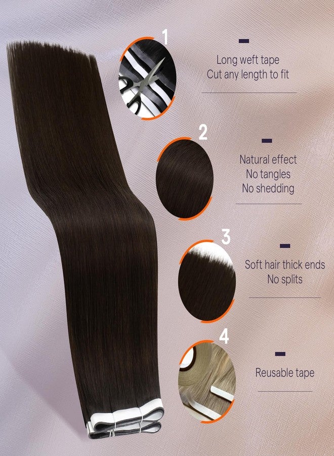 فل شاين وصلات شعر Full Shine Genius Weft Tape in Hair، شعر بشري، لون بني داكن، وصلات رفيعة للغاية وغير مرئية، 50 غرام، 20 قطعة، 20 بوصة، مظهر طبيعي لكثافة وطول طبيعيين - Image 3