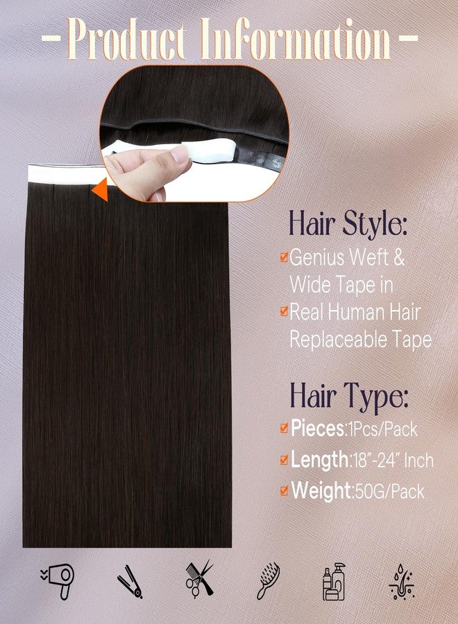 فل شاين وصلات شعر Full Shine Genius Weft Tape in Hair، شعر بشري، لون بني داكن، وصلات رفيعة للغاية وغير مرئية، 50 غرام، 20 قطعة، 20 بوصة، مظهر طبيعي لكثافة وطول طبيعيين - Image 2