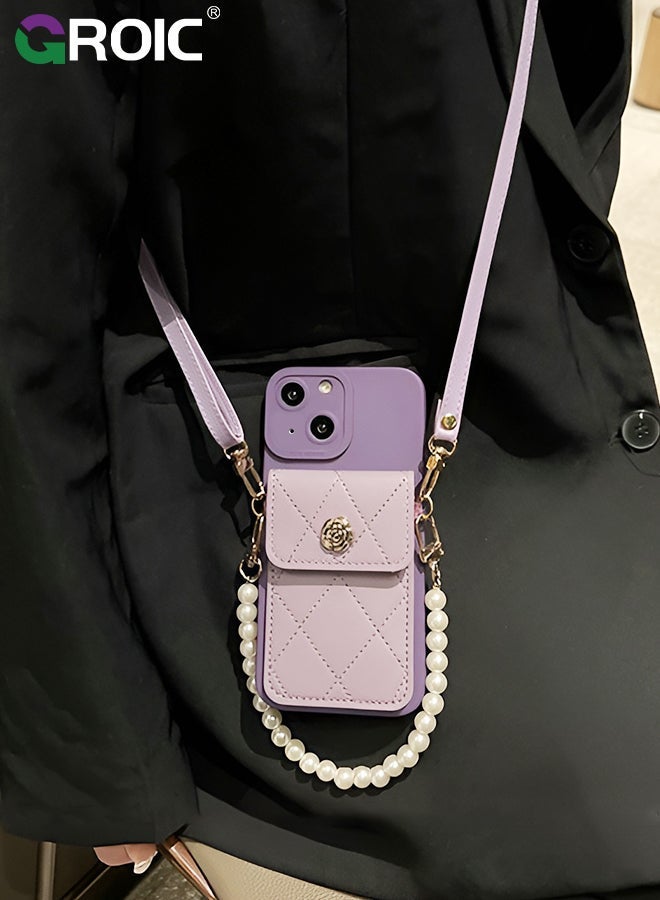 GROIC Compatible for iPhone 15 6.1 Inch Case with Credit Card Holder Crossbody Wallet, Leather Luxury Flip Protective Phone Holder, Removable Fashionable Shoulder & Wristlet Strap - Image 4