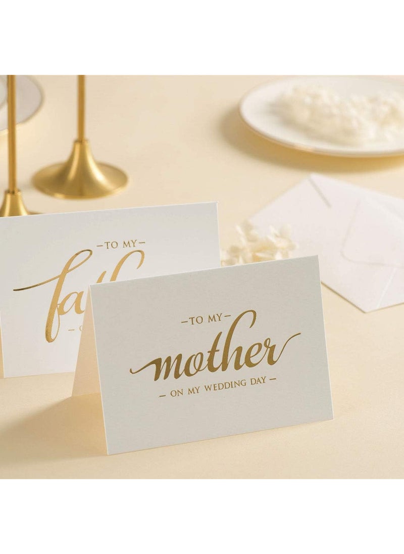 MAGJUCHE To my mother to my father wedding day cards set from daughter son gold foiled wedding cards to parents mom dad  - Image 3