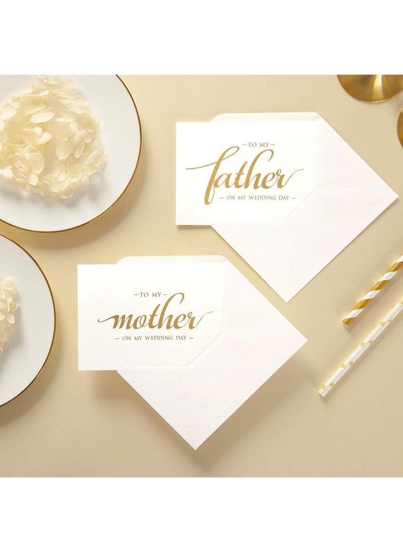 MAGJUCHE To my mother to my father wedding day cards set from daughter son gold foiled wedding cards to parents mom dad  - Image 4