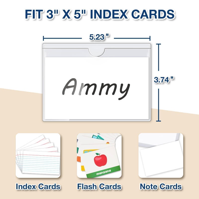 H4D 24 Pack Labels for Storage Bins, 3" x 5" Plastic Clear Adhesive Index Card Holders, Tote Label Pockets for Organizing Storage, Library Card, Shelves - Image 3