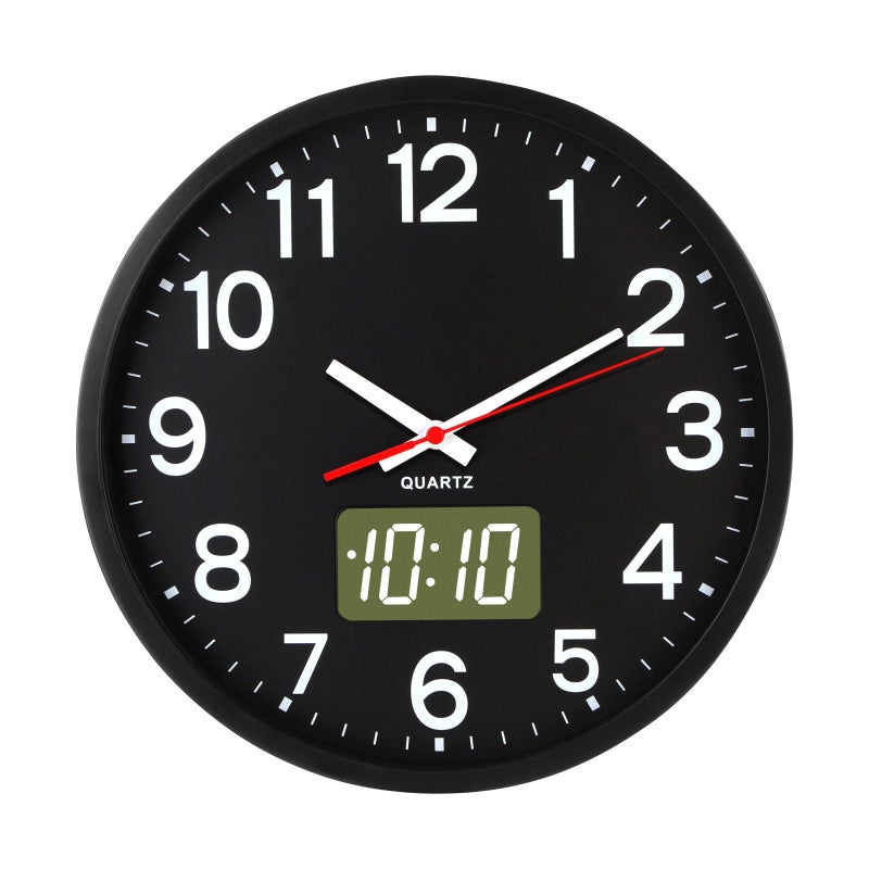 Timegyro Wall Clocks Battery Operated12 Silent Wall ClockAnalog and DigitalLEDLCD Digits Display