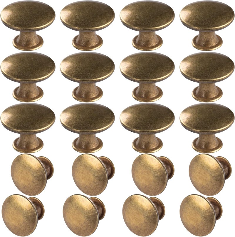 HUGOLEM 20 Pack Brass Round Antique Brass Kitchen Cabinet Knobs Cupboard Door Knobs Drawer Handle Pulls Dresser Knobs with 21 Pcs Screws for Bathroom Drawer Door Hardware - Image 1