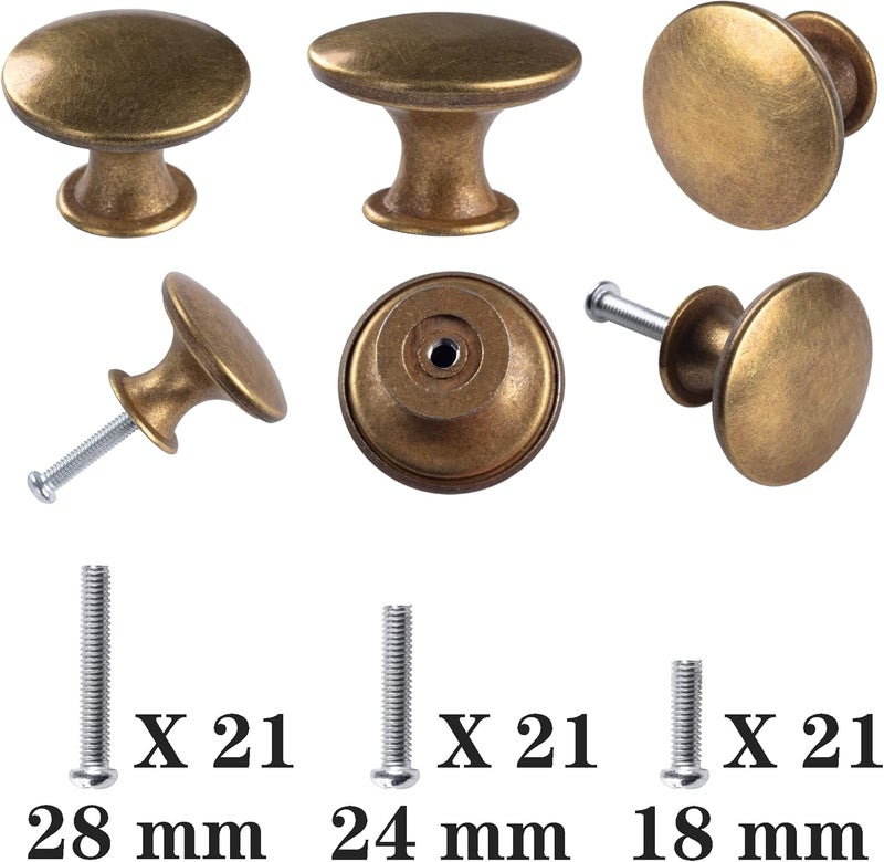 HUGOLEM 20 Pack Brass Round Antique Brass Kitchen Cabinet Knobs Cupboard Door Knobs Drawer Handle Pulls Dresser Knobs with 21 Pcs Screws for Bathroom Drawer Door Hardware - Image 5