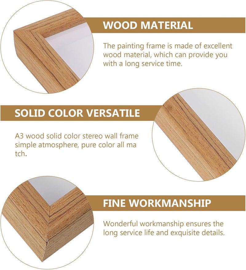 Wooden Picture Frame A3 (29.7x42cm) Teak Color Photo Frame Wall-mountable Tabletop Display with Solid Wood Material for Photograph Decor and Painting Holder - Image 3
