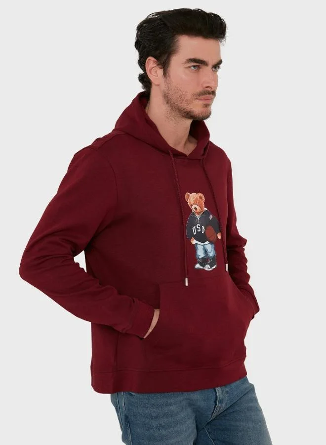 بوراتي سويت شيرت بغطاء رأس قطني مطبوع من بوراتي بجيوب كنغر للرجال