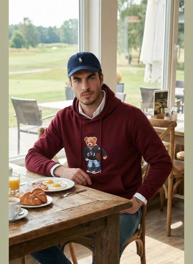 بوراتي سويت شيرت بغطاء رأس قطني مطبوع من بوراتي بجيوب كنغر للرجال