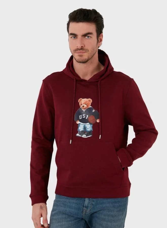 بوراتي سويت شيرت بغطاء رأس قطني مطبوع من بوراتي بجيوب كنغر للرجال