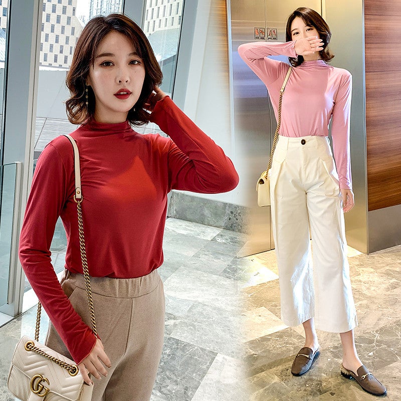 2025 Spring and Autumn New Modal Half Turtle Collar Thin Fungus Long Sleeve T-Shirt Women's Slim Mask Bottoming Shirt - Image 4