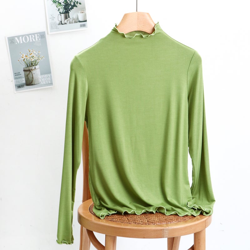 2025 Spring and Autumn New Modal Half Turtle Collar Thin Fungus Long Sleeve T-Shirt Women's Slim Mask Bottoming Shirt - Image 1
